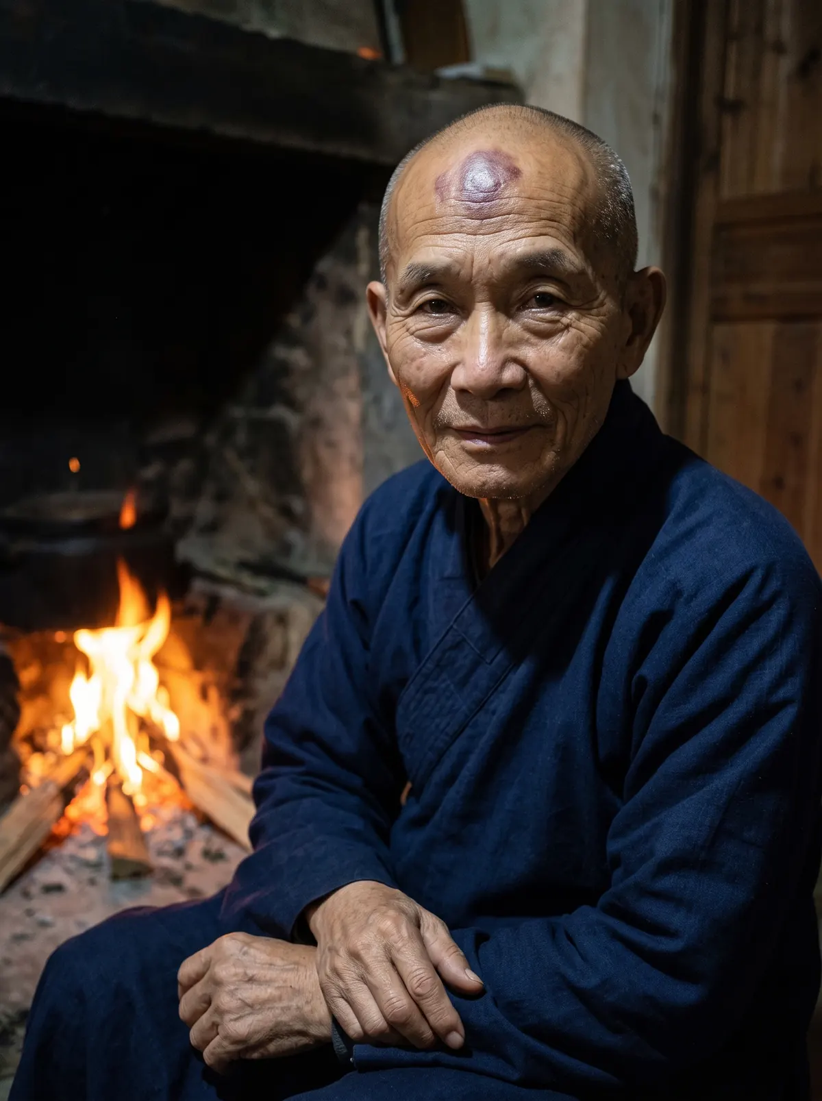 The master sitting by the fire